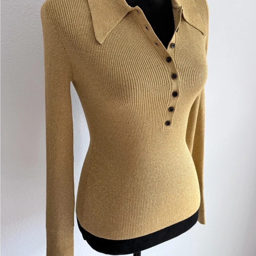 A.L.C. metallic ribbed collared top - Picture 2 of 8